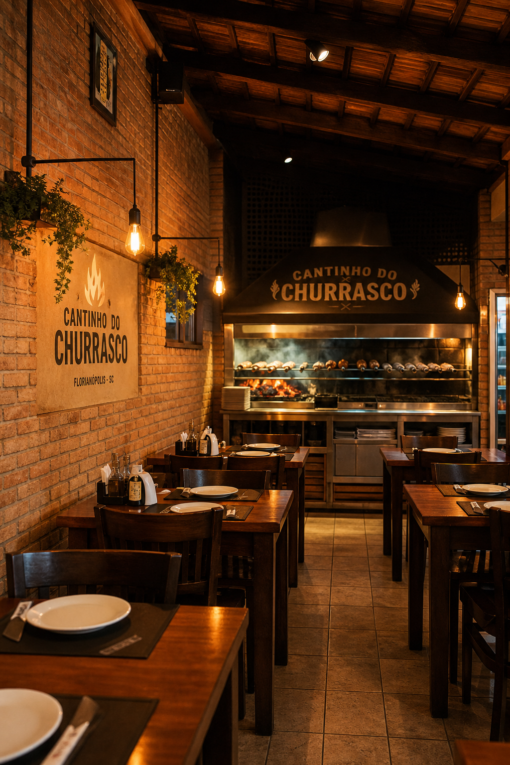 Ambiente acolhedor do Cantinho do Churrasco